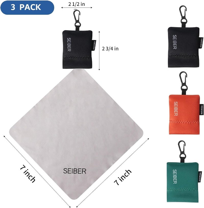 SEIBER Eyeglass Cleaning Microfiber Cloth - with Neoprene Pouch | 7 x 7 inch Glasses Cleaning Cloth for Sunglasses,Laptops, Cameras,Screen | Self-Closing Bottom(3PCS,BK OR GRN) - Image 4